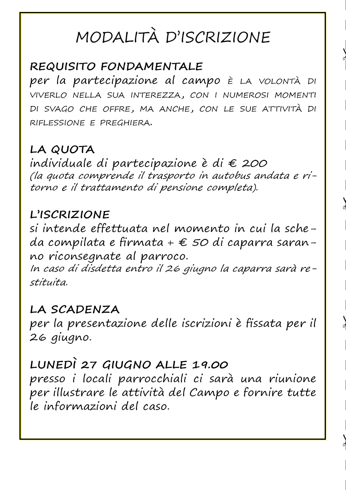 modalità di iscrizione campo scuola 2022